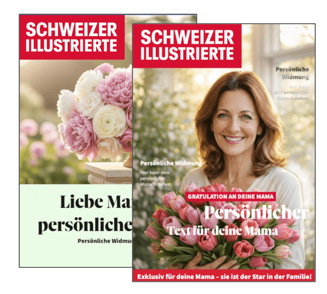 Bildschirmfoto 2026 05 04 Um 16.12.45 <h2 data-start="0" data-end="18"><strong>Gestalten Sie Ihre ganz persönliche Titelstory!</strong></h2>
<h3 data-start="0" data-end="18">So einfach geht’s:</h3>
<ol>
<li>Abonnement bestellen</li>
<li>Sie erhalten eine E-Mail mit einem Link, über den Sie Ihr individuelles Cover gestalten können</li>
<li>Cover personalisieren (Vorder- und Rückseite) – inklusive persönlicher Grusskarte</li>
<li>Ihr personalisiertes Cover wird per Post zugestellt – bereit, um Ihrem Lieblingsmenschen eine ganz besondere Freude zu bereiten</li>
</ol>
<p><strong>PS:</strong> Bestellen Sie bis zum 7. Mai, damit Ihr personalisiertes Cover pünktlich zum Muttertag am 10. Mai 2026 ankommt.</p>